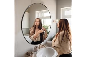 ‎CERAMAT Ceramat Spiegel Rund Schwarz 100 cm Ø mit Rahmen, Runder Spiegel mit Metallrahmen und Aufhängung, Badezimmer Spiegel, Dekorative Wandspiegel rund für Bad, Wohnzimmer, Schlafzimmer