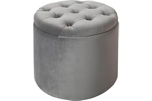 ‎RIESS-AMBIENTE.DE Riess Ambiente Elegant Stool Modern Baroque 50 cm Silver Grey Velvet Coffee Table Storage Basket Stool