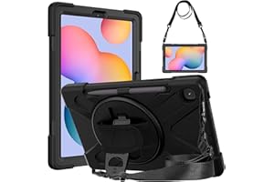 Gerutek Funda Anticaída para Samsung Galaxy Tab S6 Lite 10.4 Pulgadas (2024/2022/2020), (SM-P620/P625, SM-P613/P619/P610/P615), Carcasa Rugosa con Soporte 360° Giratorio, Correa de Mano/Hombro, Negro