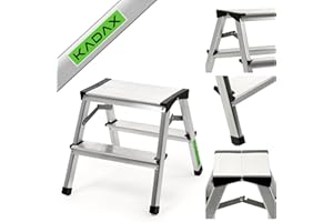 ‎KADAX KADAX Aluminium Trittleiter 2 Stufen, Klapptritt bis 125 kg, Antirutsch, beidseitige Stehleiter, Tritthocker