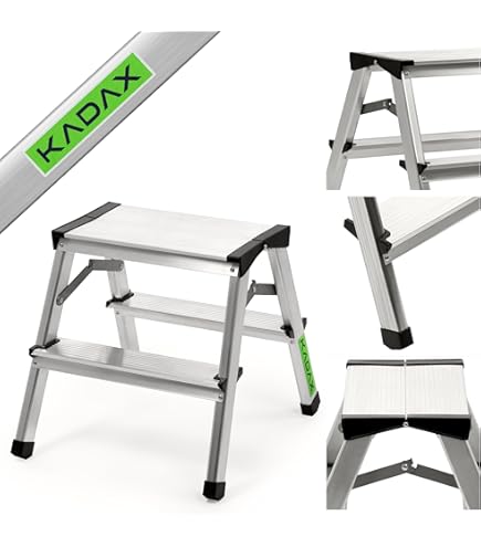 Scaletta A 2 Gradini Pieghevole In Alluminio - Antiscivolo, Portata 150 Kg, Compatta Per Casa