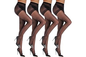 LUFFLOK 4 Pairs Women's Sheer High Waist Tights, 20 Denier Black Tights, High Waist Control Top Silk Stockings, Comfortable Women's Pantyhose with Support and Reinforced Toes