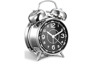 AZYH Reloj despertador fuerte para adultos que duermen pesadamente, reloj despertador de metal de 4 pulgadas con doble campana, funciona con pilas, para decoración de dormitorios, silencioso, sin tictac