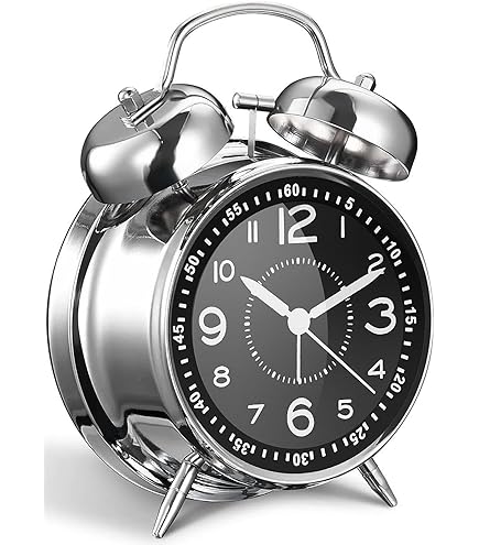 Réveil Analogique TFA Dostmann Nostalgie - Mouvement Silencieux, Double Cloche, Boîtier Métal - Noir Mat