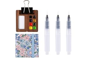 NQEUEPN Juego de Paleta de Pintura con 8 Cuadrículas - Madera Mini para Viaje - Incluye Cuaderno de Acuarela, Rotuladores y Clip
