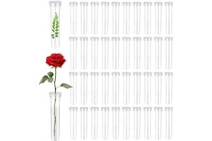 SacJkt Reagenzgläser für Blumen, 100 Stück Blumen Wasserröhrchen, Transparent Blumenröhrchen mit Kappen, Reagenzgläser Kunststoff für Orchideenröhrchen (7,2x1,8 cm)