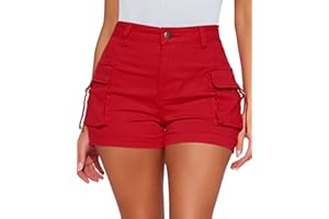 Roskiky Pantalones cortos cargo para mujer, cintura alta, informales, de verano, elásticos, corte off, pantalones cortos con bolsillos