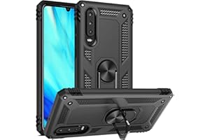 Fetrim Funda para Huawei P30, Carcasa Shock Absorción de TPU y PC con Anillo de rotación Soporte para Huawei P30 Negro