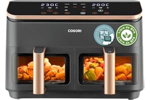 COSORI Air Fryer 2 fack 8,5 l dubbel zon oljefri fritös, 55% mindre energi, synlig scavenger, 30–230 ℃ Max Crisp, Sync Finish