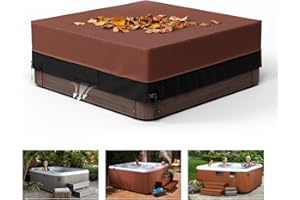 Pacok Square Hot Tub Cover, Waterproof 600D Oxford Fabric SPA Hot Tub Covers with Drawstring, Outdoor SPA Bath Pool Dust Cover with Air Vent, Brown+Black(200x200x85CM)