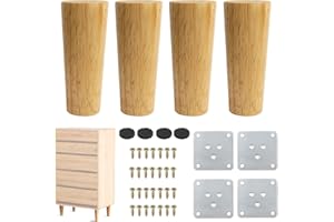 ‎TECHFECTION Pack of 4 Wooden Furniture Feet, Table Legs, 12 cm, Wooden Feet, Furniture Legs, Solid Wood Conical Furniture Feet, Replacement Cabinet Feet, Sofa Feet, Wooden Legs with Mounting Plate, Rubber Pads