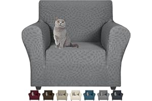 CHELZEN Latest Water Repellent Chair Covers for Armchairs 1 Seater Super Stretch Couch Cover for Dogs Non-Slip Chair Slipcover Furniture Protector for Living Room (Light Gray, 1 Seater)