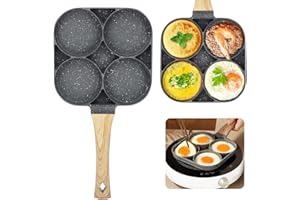 Yuragim Padella Pancake Antiaderente per Induzione Con 4 Fori in Alluminio - Piastra per Colazione, Frittata, Uova Fritte, Hamburger - Compatibile Con Gas