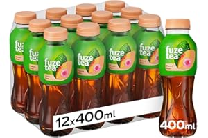 Fuze Tea, Bevanda Rinfrescante Analcolica di Té al Gusto Pesca e Rosa, con Zuccheri ed Edulcorante - 12 Bottiglie da 400 ml