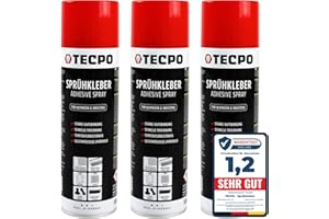 ‎TECPO TECPO Sprühkleber 3x 500ml, Industriekleber, Stark haftend, Schnelle Trocknung, Hohe Temperaturbeständigkeit, Vielseitig für Textilien, Leder, Schaumstoffe, Dämmmaterialien, PVC, Papier