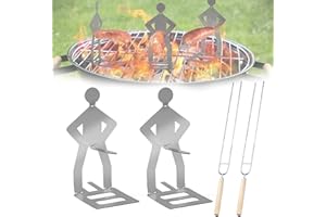 SHUOHONG 2 Pezzi Supporto per Salsicce in Acciaio Inossidabile, Forchettone da Carne con Manico, a Forma di Uomo Arrostire Griglia Salsicce Accessori, Accessori da Cucina per Campeggio All'aperto