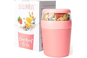 SWKIEN MüSlibecher to go,Jogurtbecher für Unterwegs mit löffel,Auslaufsicherer Joghurt groß(250ML+500ML) Spülmaschinenfest Lunchpot,Müsli Becher für Arbeit, Schule,Picknick Reisen (Pink)