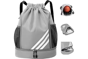 EoVzWXj Drawstring Bags, Waterproof Drawstring Gym Backpack, Large Capacity Drawstring Gym Bag, Swim PE Bags with Shoes Compartment & Water Bottle Mesh Pockets for Football Swimming School