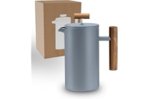 Lambda Coffee® Thermo French Press Acero Inoxidable I 0,6 litros – 3 tazas Dusk Blue Azul I 3 tamaños disponibles I Cafetera de acero inoxidable | Doble pared: mantiene el calor durante mucho tiempo I