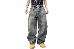 Zewool Jeans Baggy Hip Hop per Uomini,Jeans Skater a Gamba Larga,Pantaloni in Denim a vestibilità Loose,Y2K Streetwear