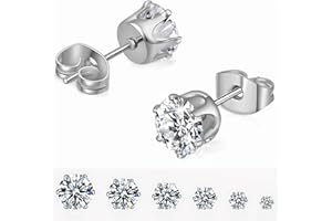 RENKE Hypoallergenic earrings Stud Earrings for Women, 6 Pairs 3-8mm Surgical Steel Earrings with Sparkling AAAAA+ Cubic Zirconia