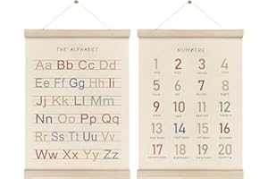 GlamRays Juego de 2 marcos para colgar con números del alfabeto, decoración de pared para habitación infantil, póster ABC Banner Póster Arte de pared con marco de madera, Banner del alfabeto Banner