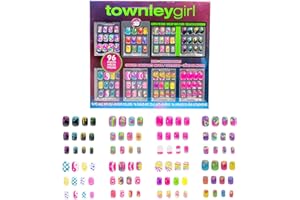 Townley Girl 96 Unghie a Pressione Set di Unghie Finte Artificiali Glow-In-Dark per Bambini con Kit di Punte per Unghie Acriliche a Copertura Completa Pre-colla, Pigiama Party e Makeover