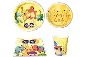 GOACRS Partygeschirr Set, 80pcs Pappgeschirr mit Pappteller Pappbecher Servietten für 20 Gäste, Bunte Cartoon Anime Papier Teller und Becher, Party Geschirrset für Kindergeburtstagsdeko und Tischdeko