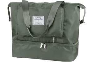 WT WISDOM TOGETHER WT Faltbare Reisetasche Sporttasche, 36L Große Kapazität Weekender Damen Gepäcktasche wasserdichte Mit Separatem Schuhfach und Trockenes und Nass- und Trockenfach Reisetasche für Herren Damen (Grün)