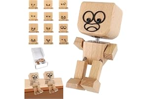 HLAYSHING Shaking Wooden Man Figurine,Wooden Figure That Sways with 12pcs Emoticon Magnetic,Shaking Feet Wood Doll,Handmade Wood Shake Auto Ornament,Fun Car Dashboard Accessories & Desk Decor,Travel,Home