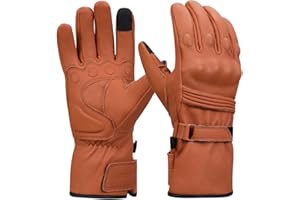 Harssidanzar Winter Motorcycle Gloves,Mens Long Gauntlet Leather Full Finger TouchScreen Thermal Lined With Thinsulate Waterproof Motorcycles Gloves KM048UK