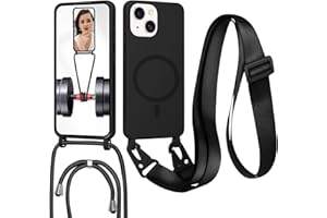 FERLAN Handykette mit Band für iPhone 14/iPhone 13 Hülle, Lanyard (abnehmbar) Handyhülle Case mit justierbarer Schnur Abnehmbar Strap, Crossbody Schutzhülle zum Umhängen Kordel, Schwarz