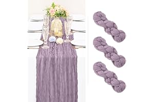 SHOWGEOUS 3 Pack Cheesecloth Table Runner Purple Table Runner 90 x 300cm Long Semi-Sheer Fabric Cheese Cloth Table Runners Boho or Rustic Wedding Decor for Wedding Bridal Shower Baby Shower Holiday Party