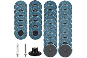 SI FANG Schleifscheiben-Set, 50 mm, 5,1 cm große Schleifscheiben, Fächerscheibe 40, 60, 80, 120, Schnellwechselschleifscheiben mit 6,35 mm Schaft-Padhalter für Luftschleifer, 31 Stück