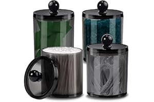 AIMIXUN 4 Pack Cotton Buds Dispenser, Cotton Pad Holder, Clear Black Cotton Swab Holder Cotton Round Holder, Apothecary Jar Set Bathroom Canister Storage Organization for Cotton Ball, Round Pads
