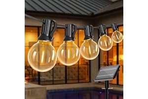 Bomcosy Catena Luminosa Solare Per Esterni, Catena Di Luci A Energia Solare Per 24M 40+2 Lampadine In Plastica Per Esterni IP65 Impermeabile Per Patio Feste Colore 2700K Bianco Caldo