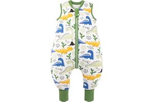 MIKAFEN Baby Schlafsack Winter mit Füßen 2.5 Tog 100% Baumwolle Kinder winterschlafsack für Jungen und Mädchen 80/Höhe85-95cm,Grüner Dinosaurier