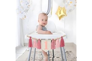 BOMICLSS Pink Highchair Banner 1st Birthday Decorations for Girls - Happy 1st Birthdays Banner for One Birthdays Decorations