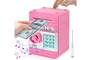 SunnyOcean Electronic Money Box for Kids Ages 3+, Piggy Banks for Kids Boys Girls with Music, ATM Money Box with Password, Cash Coin Money Saving Box for Kids Birthday Children's Day Toy Gift(Pink)
