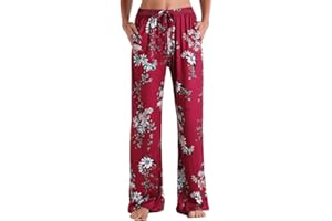 BUKKNYE Women's Soft Pyjama Bottoms Loose Fit Elastic Waist Comfy Lounge Yoga Pants Plus Size Lightweight Floral Printed Casual Pjs Trousers Loungewear Nightwear