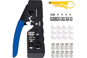 MAYLINEE-TECH MAYLINEE RJ45 Pelacables Alicates de CAT5 CAT6 Herramientas Kit de Reparación de Cables de red para, Cortador de Pelado Cables Ethernet, Crimpado de Profesional y Probador de LAN 10 Conectores(Gris)