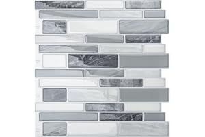 ‎LONGKING LONGKING Self-Adhesive Kitchen Backsplash, Marble Look Decorative Tiles (10 Tiles)