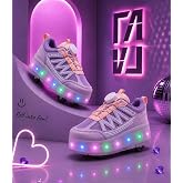 Garantili &amp; &Uuml;st Kalite Işıklı &Ccedil;ocuk Paten Ayakkabısı | 4 Tekerlekli Kaykay Sneaker (29-37 Numara - Renk Lila)