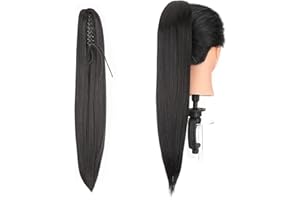 Gairyan 22" Ponytail Extension Clip in Ponytail Hair Extensions Black Straight Pony Tails Claw on Ponytail Long Wave Synthetic Hairpieces for Women Soft