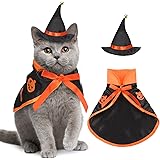 Cat Halloween Costume Pet Witch Outfit Cat Cloak and Wizard Hat for Small Medium Dogs Kitten Halloween Cosplay Costume(Orange