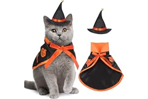 JADIVE Cat Halloween Costume Pet Witch Outfit Cat Cape and Cat Wizard Hat for Small Medium Dogs Kittens Halloween Pet Cosplay Costume (Orange, Black, Pumpkin)