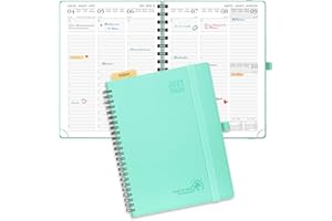POPRUN Agenda 2025 2026 Semainier 22 x 16,5 cm D'Août 2025 à Déc 2026, Planner Vertical Scolaire 17 Mois avec Couverture Souple Spirale, Règle et signet, Papier 80g/m², Menthe vert