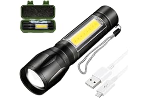 DUNAMIS LED Torch Rechargeable, Super Bright Adjustable Focus Flashlight, 3 Lighting Modes, Long Battery Life, Waterproof Pocket Size Torch for Power Cuts, Emergency, Camping, Hiking, Outdoor (Single Torc