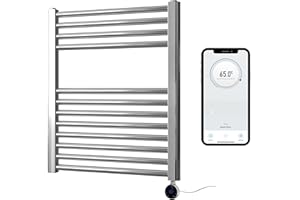 Greened House Chrome Electric Smart WiFi Controlled Heated Towel Rail Flat 7 Day Programmable Timer App Compatibility (400mm W x 600mm H)