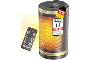 aktimeo NEU Heizlüfter energiesparend [TESTSIEGER], 1500W elektrischer Keramik Heizlüfter mit Thermostat, Überhitzungs-, Kipp- und Kinderschutz, 12 Std. Timer, Heater, inkl. Fernbedienung, gold